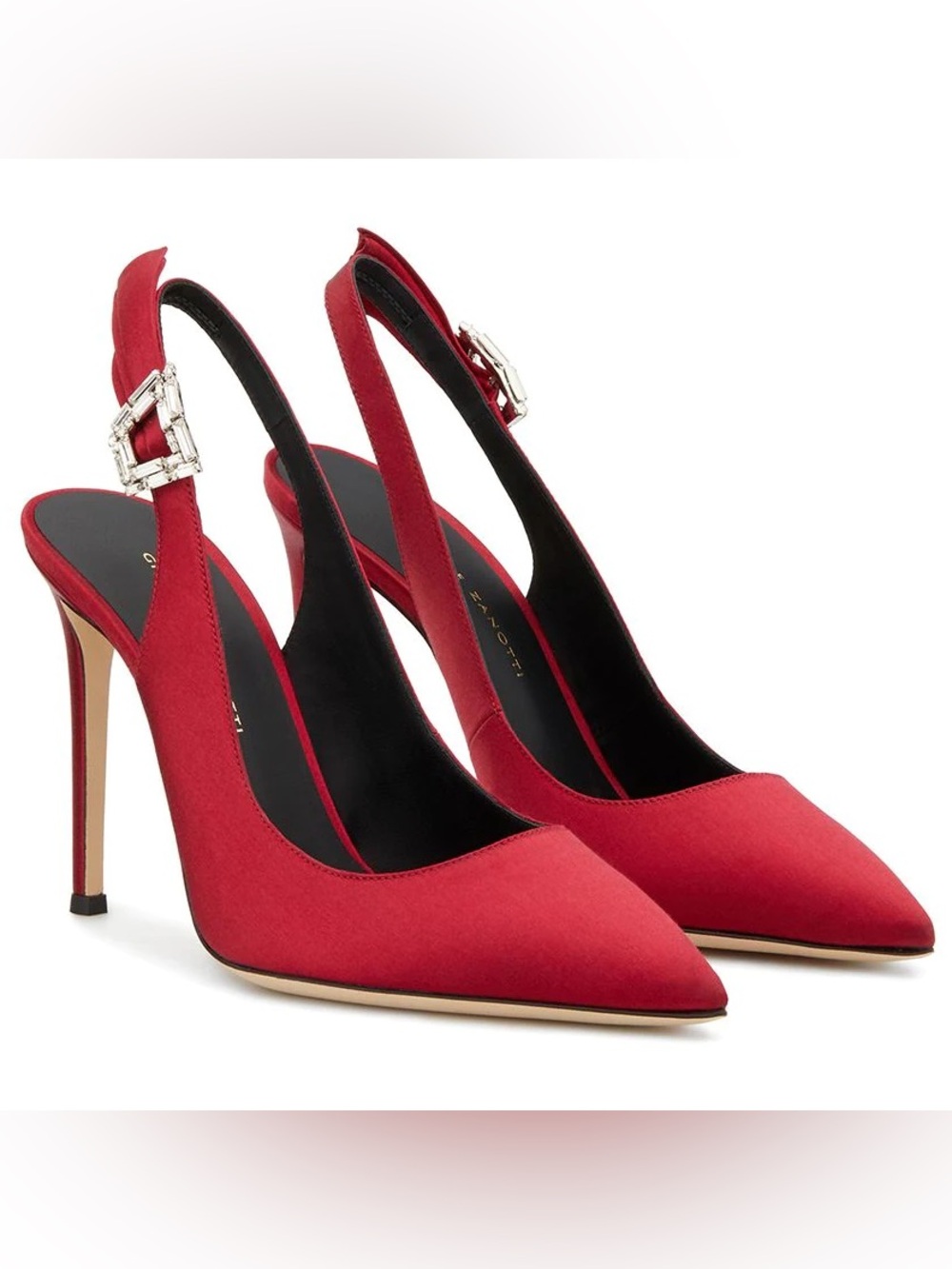 RARE NWT Red Satin Giuseppe Zanotti Samia Slingback Pumps ASO Meghan Markle - Picture 2 of 3